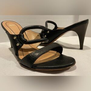 HUGO BOSS Italian Black Nappa Leather Open Tod Mules Heels Women’s Size 8 (38)